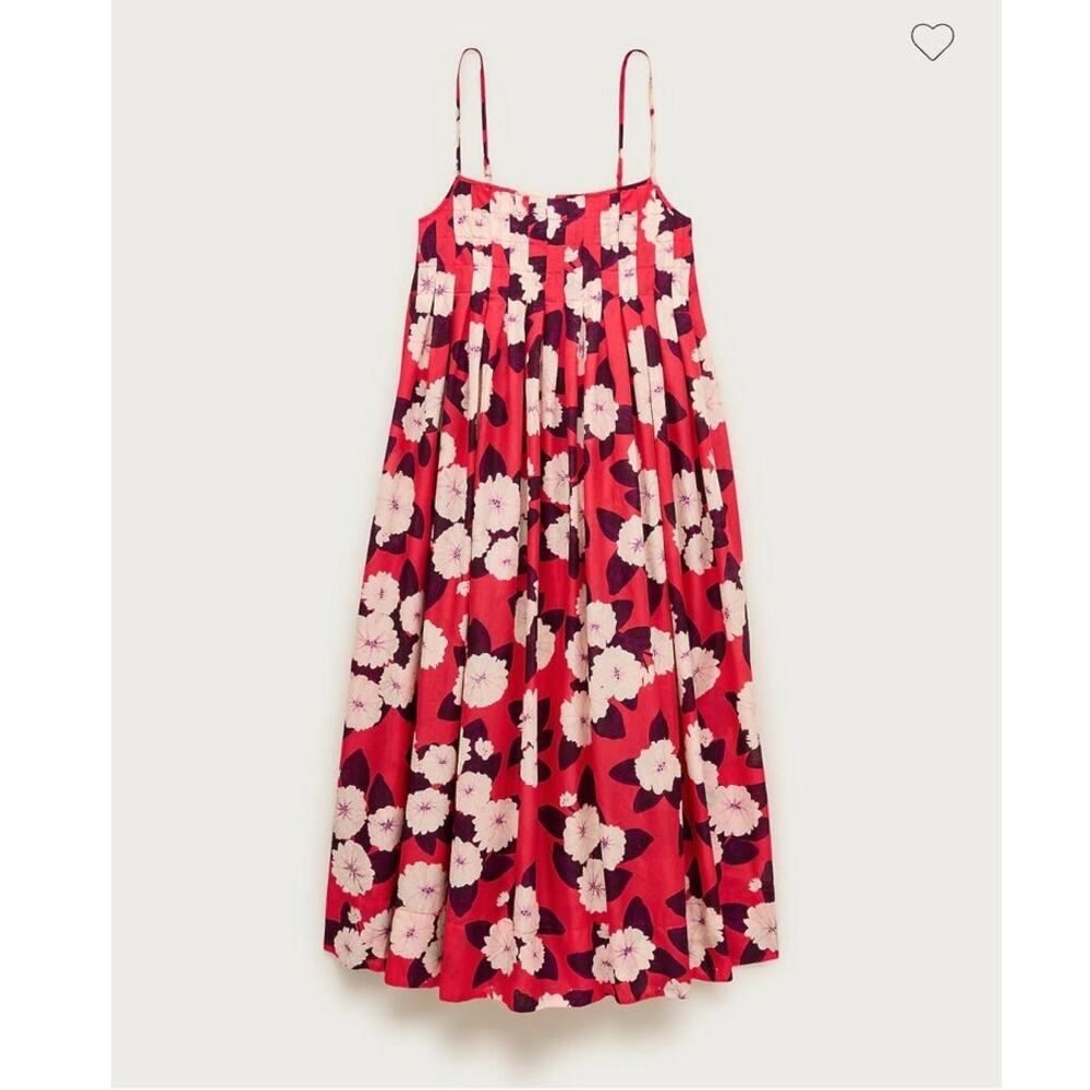 NWT J. Crew Pleated Empire-Waist Dress In Peony Print Red/Multi S *Flaw